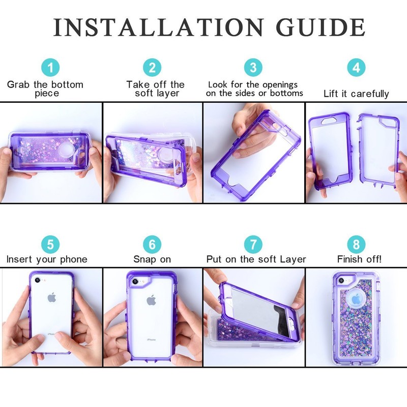 For iPhone 8 / 8 Plus Case Glitter Liquid Quicksand Military Shockproof Cover gallery