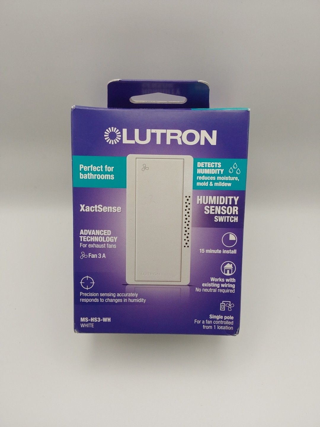 Lutron Xactsense Humidity Sensor Switch for Bathroom Exhaust Fans Single-Pole B gallery