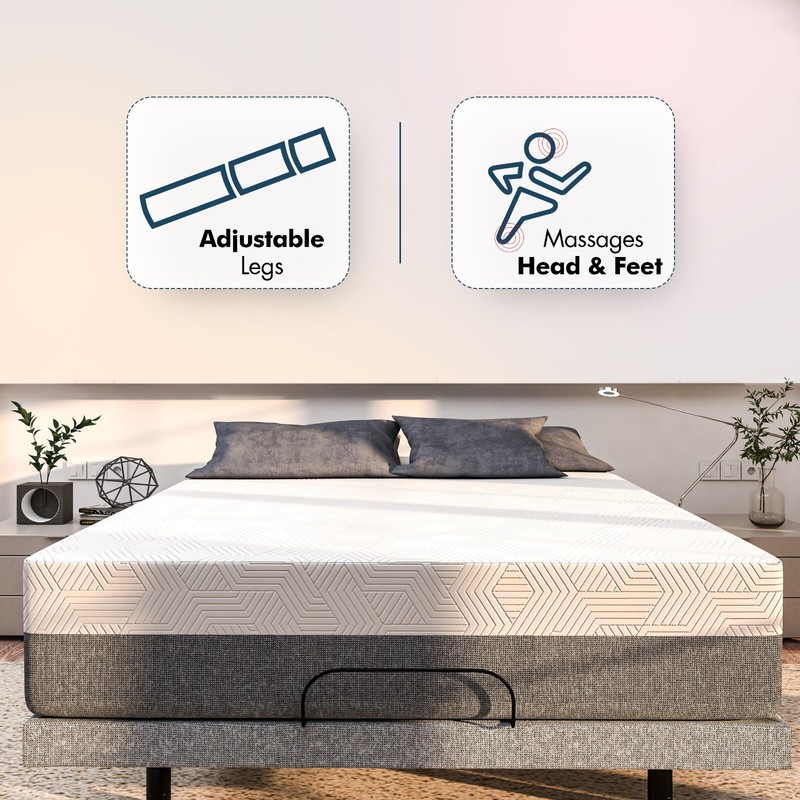 Renanim Electric Adjustable Bed Frame Wireless Remote with 14" Mattress APP USB gallery