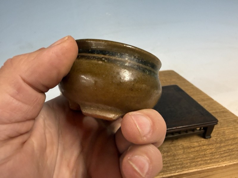 Japanese Unknown Maker Shohin Bonsai Tree Pot 2 1/2 By 1 5/8” Unique Glaze gallery