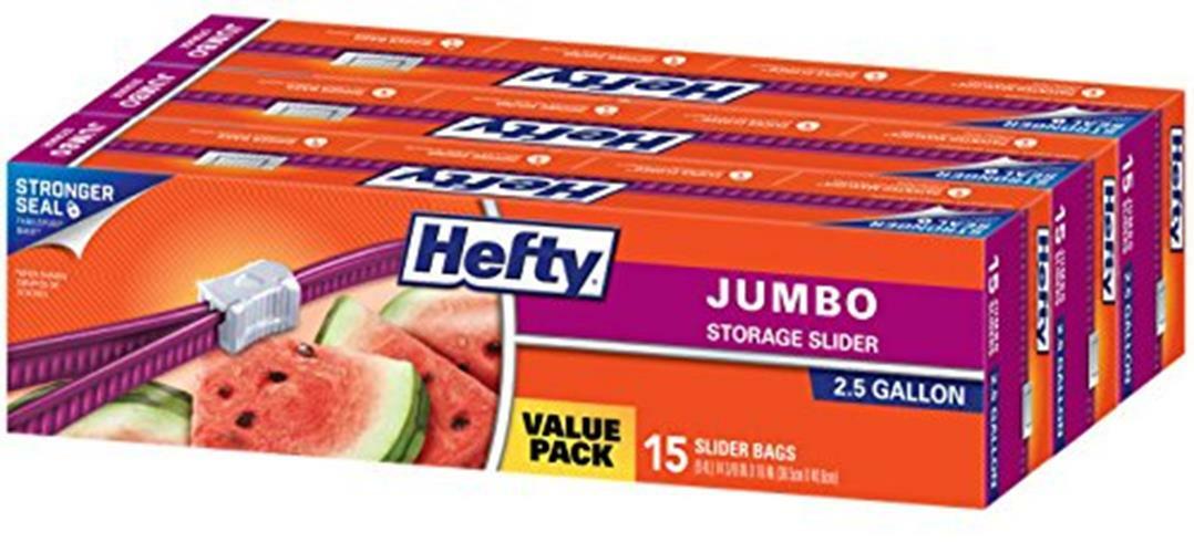 Hefty Slider Jumbo Storage Bags, 2.5 Gallon Size, 15 Count Assorted Sizes gallery