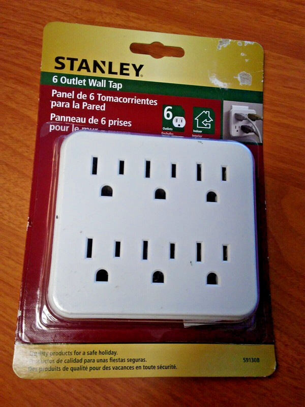 Stanley 6 Outlet Wall Tap Grounded Power Adapter Converts Duplex Wall Outlet gallery