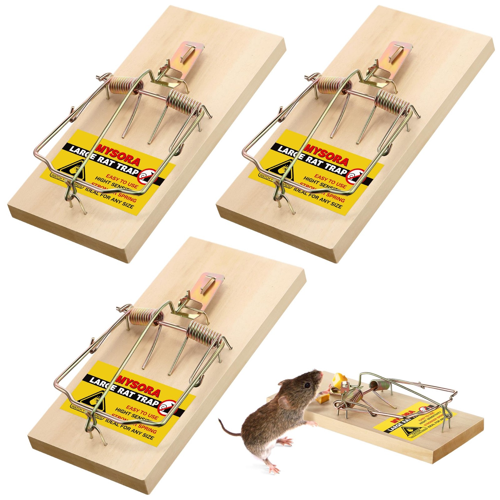 3 Pack Large Wooden Mouse Traps, Heavy Duty Rat Snap Traps with Metal Pedal, ... gallery