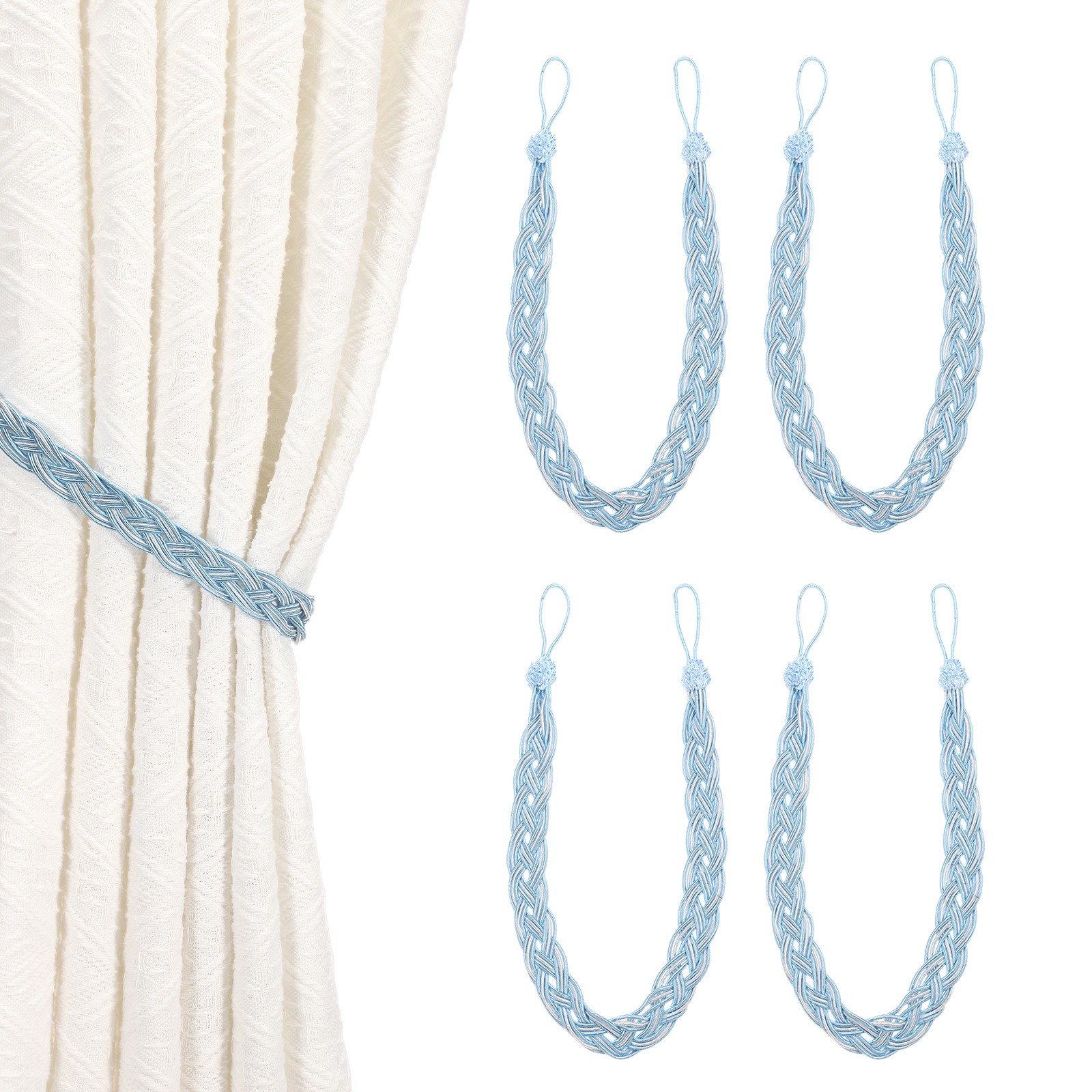 4Pcs Curtain Tiebacks 56cm/22" Braided Drapery Holdback Lake Blue gallery