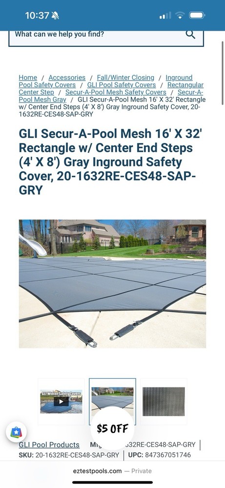 16’ X 32’ Rectangular w/ 4’ X 8’ CES Mesh Safety Cover 20-1632RE-CES48-SAP-GRY