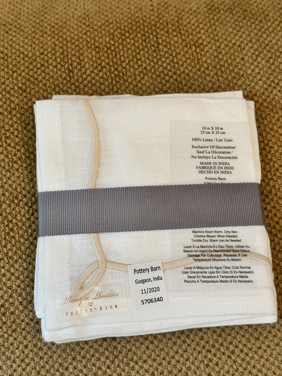 Pottery Barn Monique Lhuillier Set/4 FLEUR Embroidered COCKTAIL Napkins 10” gallery