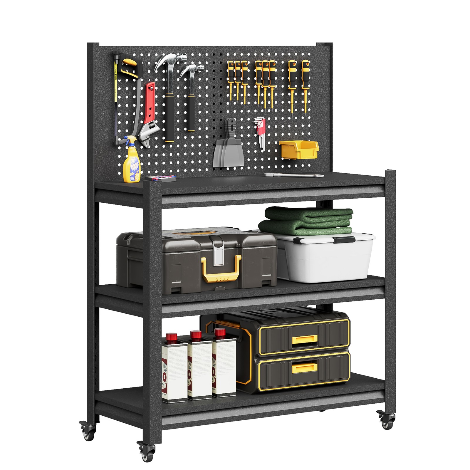 Work Bench with Pegboard, Heavy Duty Rolling Workbench Garage Shelving Tool Rack gallery