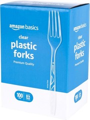 Basics Disposable Clear Plastic Forks, Premium Quality, 100 Count, Large Pack