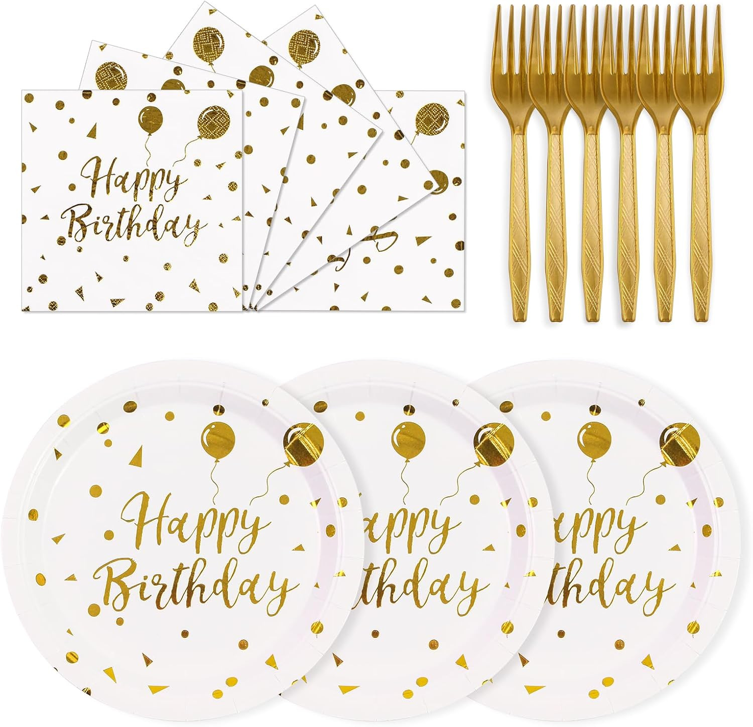 75PCS Happy Birthday Paper Plates - 7 Inch White Gold Dot Paper Plates and 6.... gallery