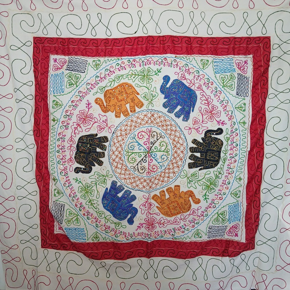 India Tapestry Cotton Bedspread Embroidered Elephant Full Size Sequin 82x83