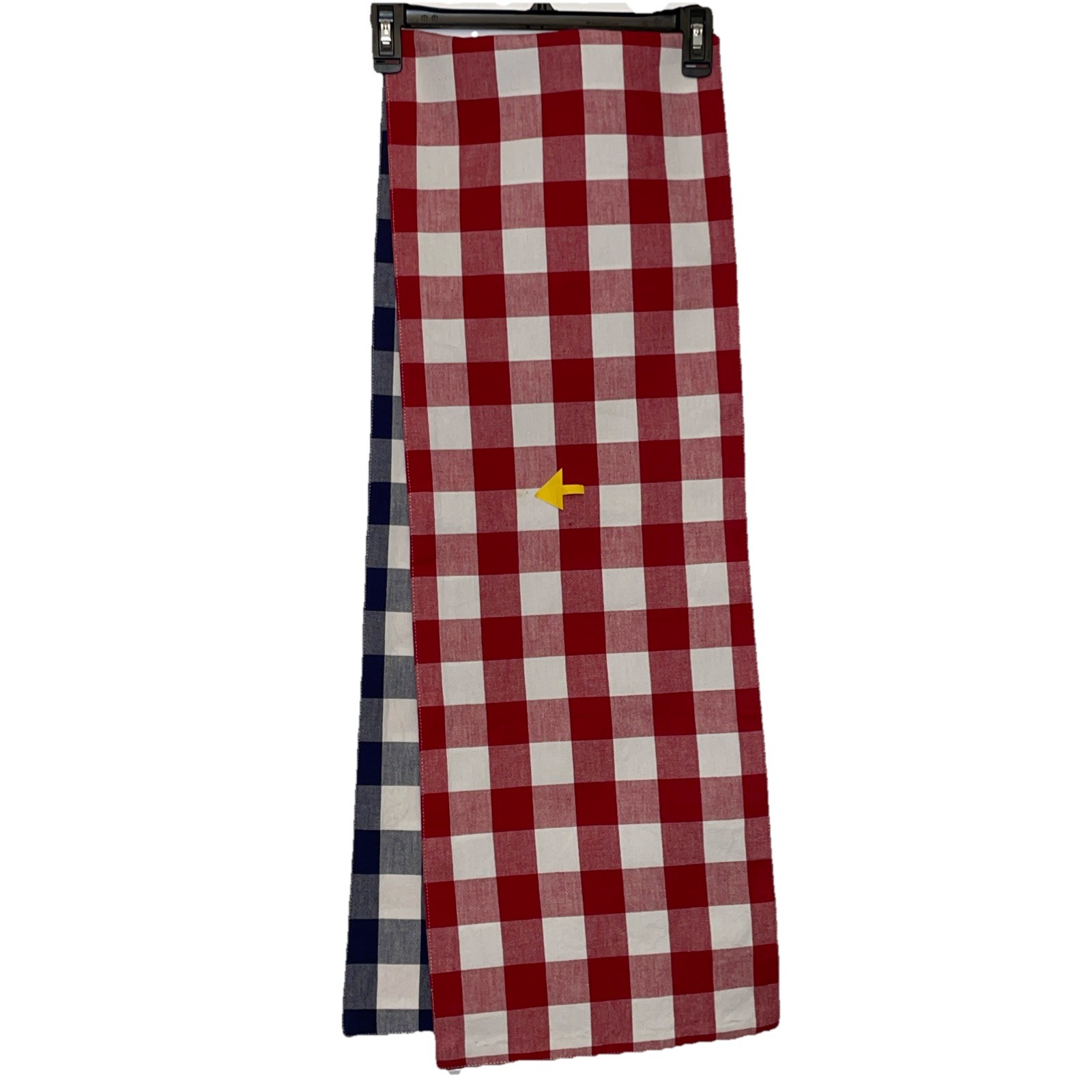 Table Runner Cotton Blend Plaid Red White 12x71 Reversible Blue White TINY STAIN gallery