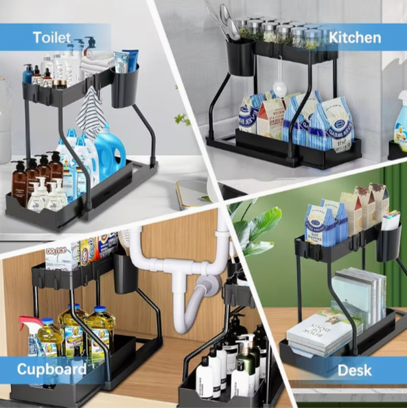 2 Pack Under Sink Organizer 2 Tier Pull Out Storage Rack for Kitchen & Bath gallery