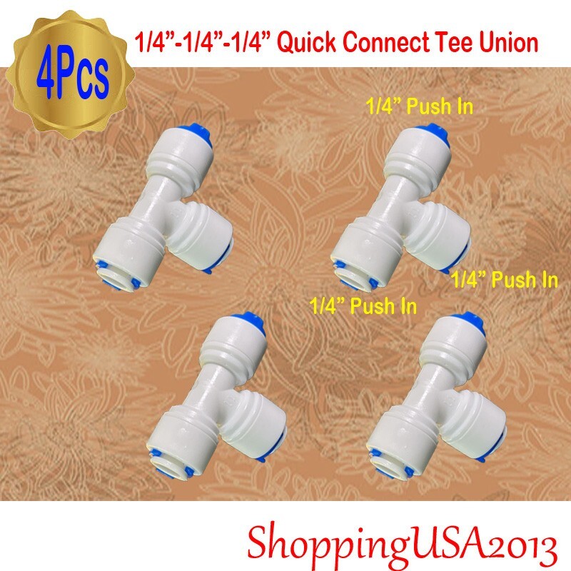 4 Pcs Quick Connect Tee Union Fitting 1/4" Quick Connector Push in Ro Filter BSP