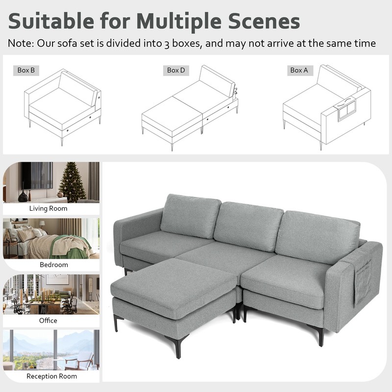 Modular L-shaped Sectional Sofa w/Overstuffed Backrest & Thick Cushion Dark Grey gallery