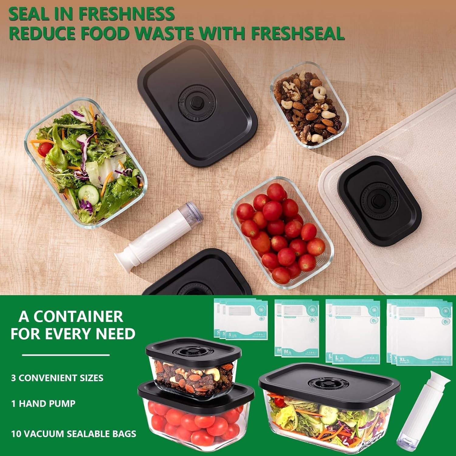 3‑Piece Borosilicate Vacuum Food Storage Set–3 Sizes (16 oz, 27oz,47 oz) gallery