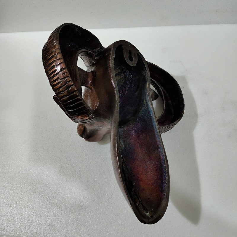 Metal Large Wall Mount Ram Head Sheep Statue Figurine Copper Antique Finish gallery