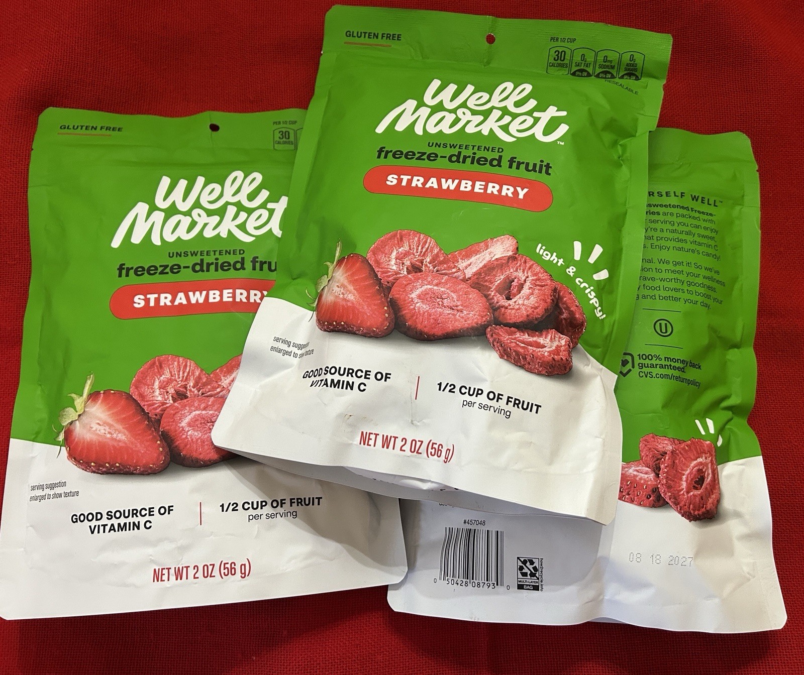 Freeze Dried Unsweetened Strawberries~Lot of3 x 2oz Bag~Healthy Snack Vegan~2027 gallery