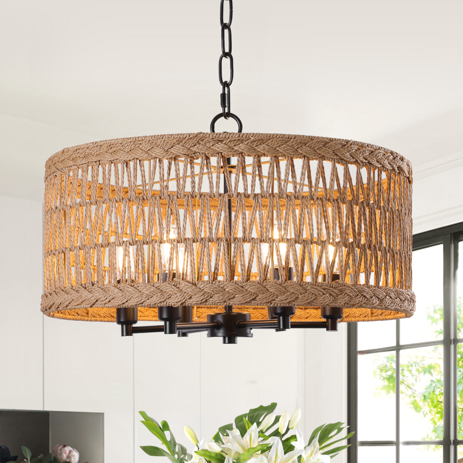 6-Lights Boho Rattan Chandelier Light Fixture 19.69” Hand Woven Hanging Light gallery
