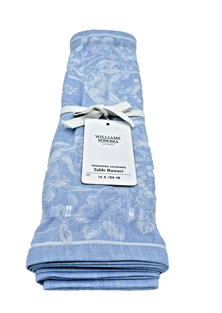 Williams Sonoma Spring Jacquard Table Runner Blue 16 x 108 Inches Easter