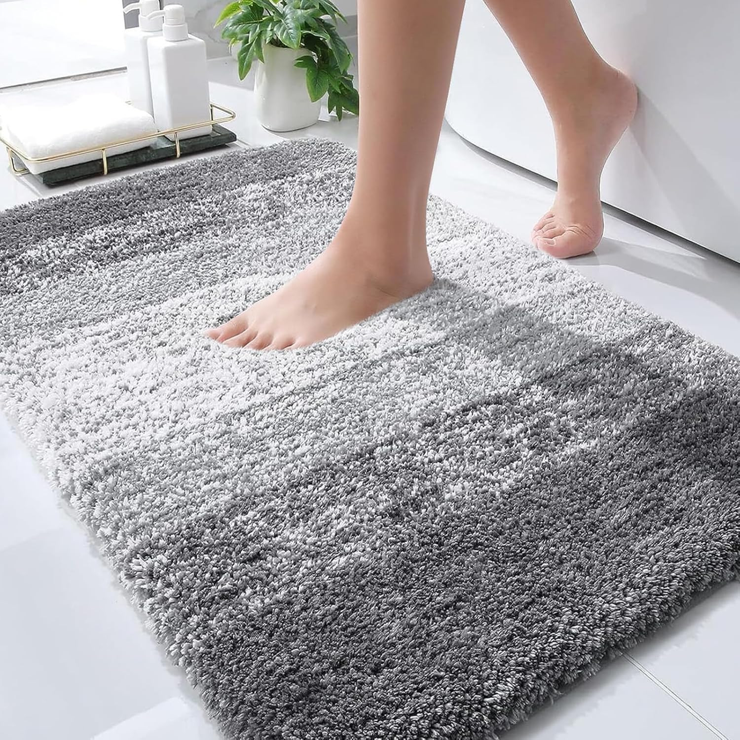 Bathroom Rug Mat 30x20 – Gradient Grey Microfiber Non-Slip Quick Dry Bath Mat gallery
