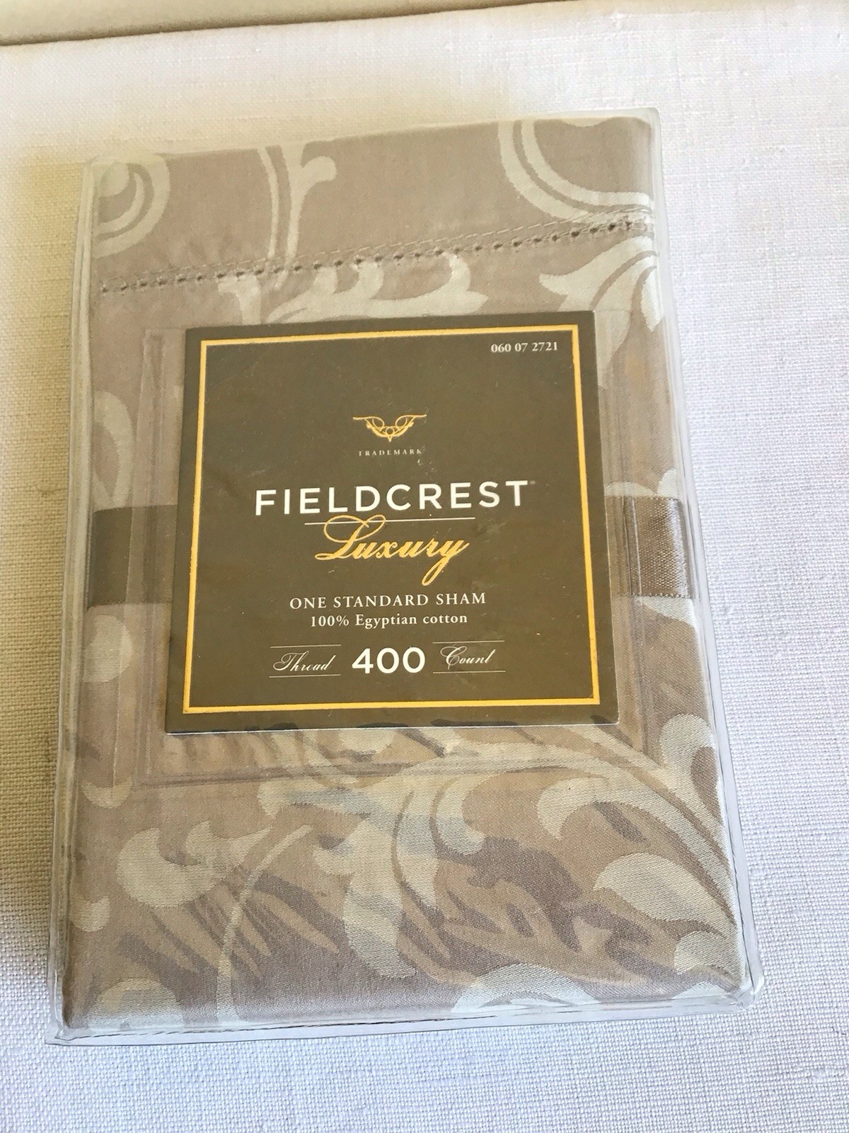 New One Fieldcrest Luxury Taupe Damask Standard Rectangle Cotton Pillow Sham gallery