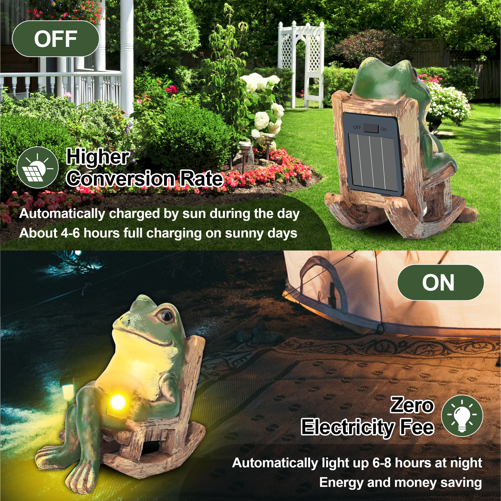 Garden Statue Frog Outdoor Decor Frog Figurine Lights Patio Yard Lawn Ornament gallery