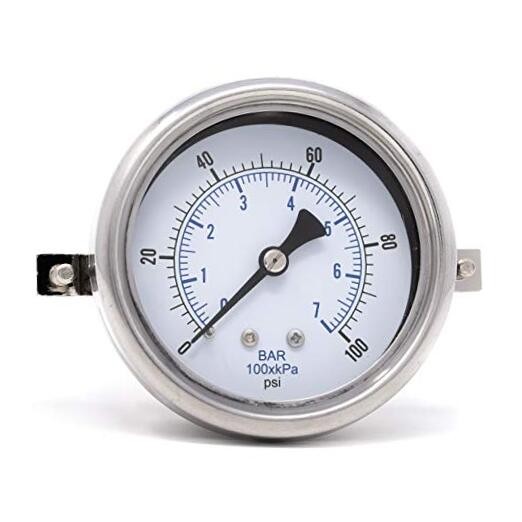 213D-254E U-Clamp Panel Mount Dry Pressure Gauge w/ SS 0 - 100 PSI