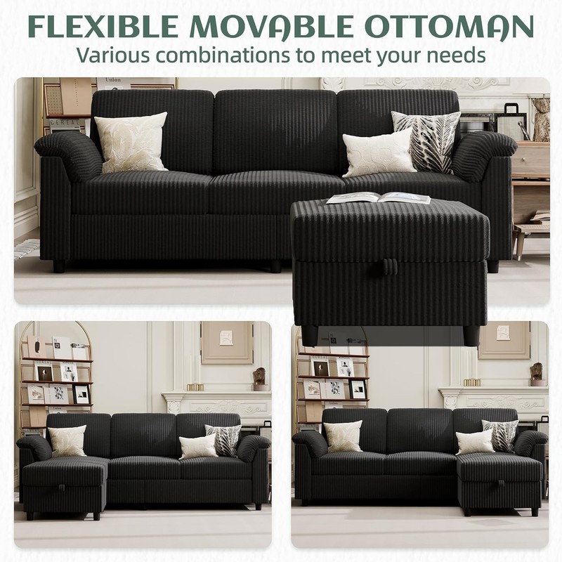 79" Convertible Sectional Couch Sofa with Storage Ottoman 3 Seat L Shaped Couch gallery