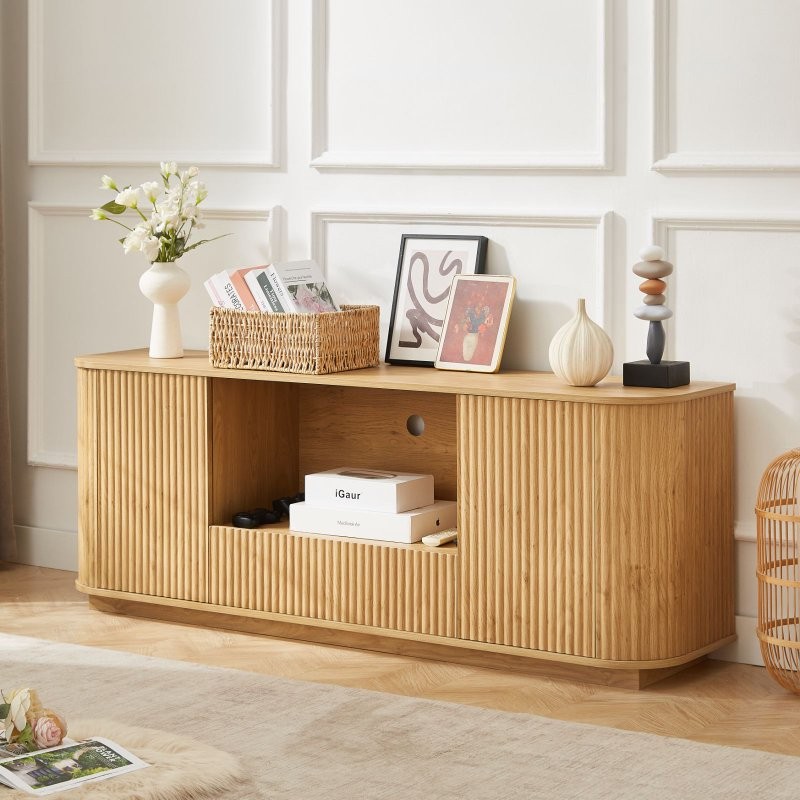 Wavy Sideboard TV Stand Rounded Sideboard Wooden Vertical Stripe Storage Cabinet gallery