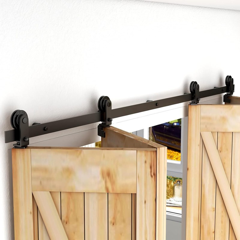3FT-9FT Top Mount Bifolding Sliding Barn Door Hardware Kit for 2/ 4 Wooden Doors gallery