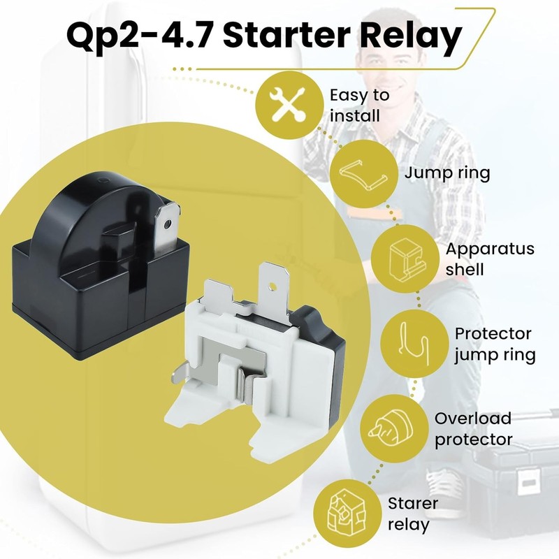 2 Sets QP2-4.7 Refrigerator Starter Relay 1-Pin 4.7 Ohm 1/6HP Overload Protector gallery