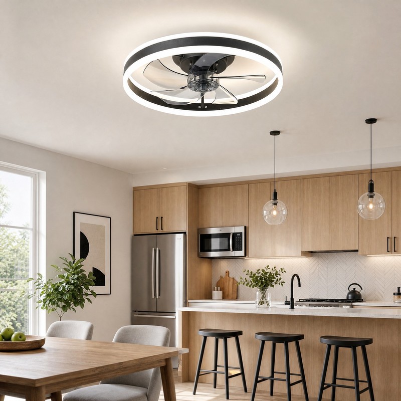 20" Modern LED Ceiling Fan Lights Flush Mount Light kit With APP Remote Control gallery