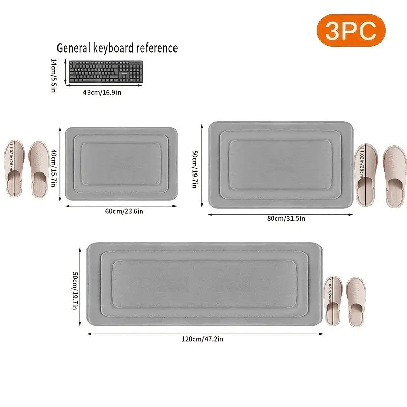 3PCS Memory Foam Bathroom Rug Absorbent Bath Mat Set Small Large and Door Rug US gallery