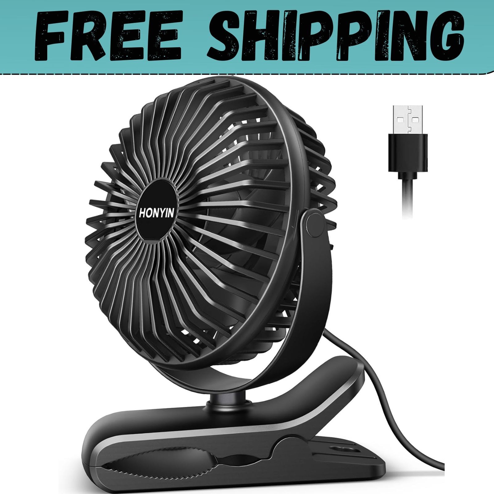 720° Rotation Small Desk & Clip on Fan with Sturdy Clamp, 3 Speeds, Quiet Little gallery