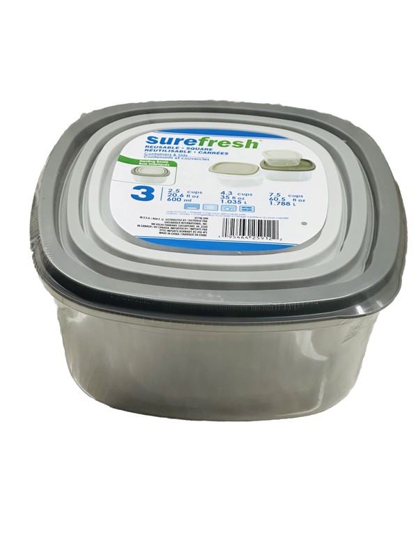 Sure Fresh Square Containers & Lids 3 Pack (20.6 oz, 35 oz & 60.5 oz)1 Pack gallery