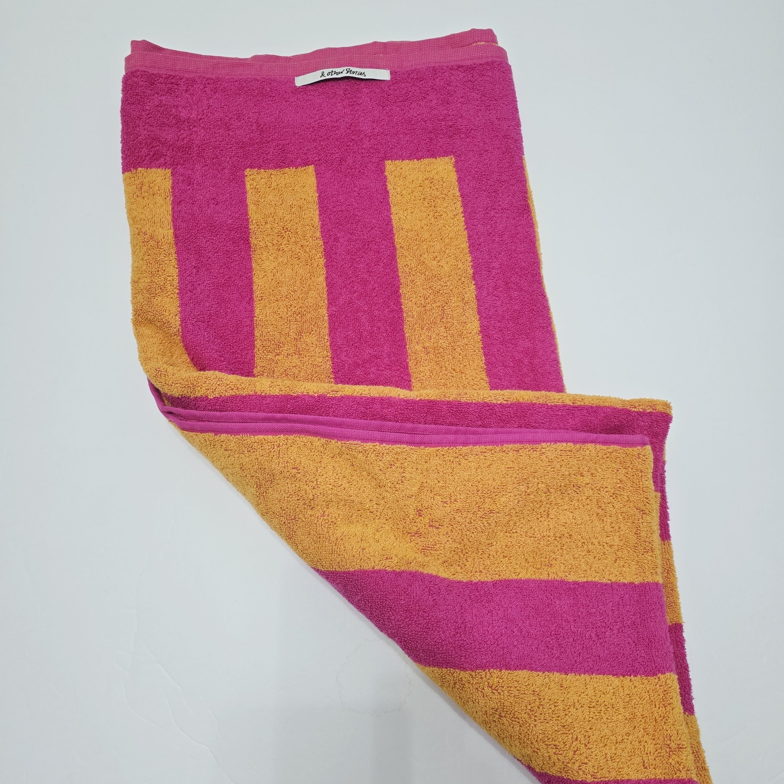 & OTHER STORIES - 40" × 58" Terry Stripe Pink Orange Towel Cotton Portugal gallery