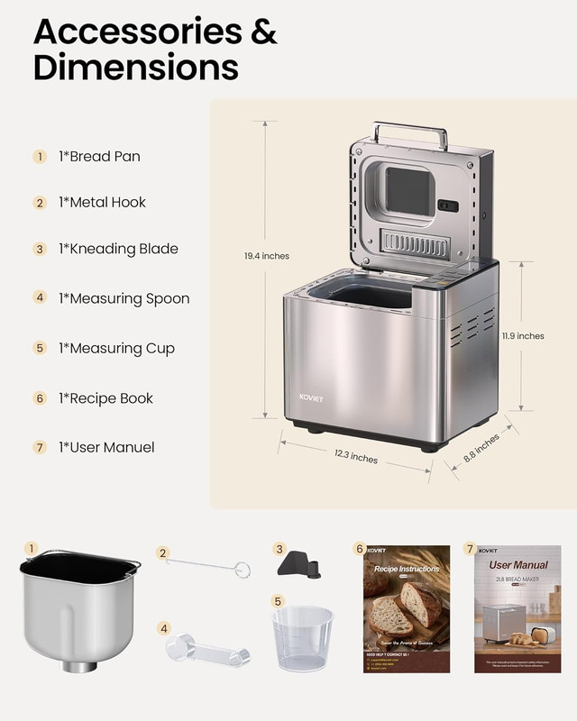 25-In-1 Bread Maker Machine with Automatic Dual Dispenser, 2LB Stainless Steel B gallery