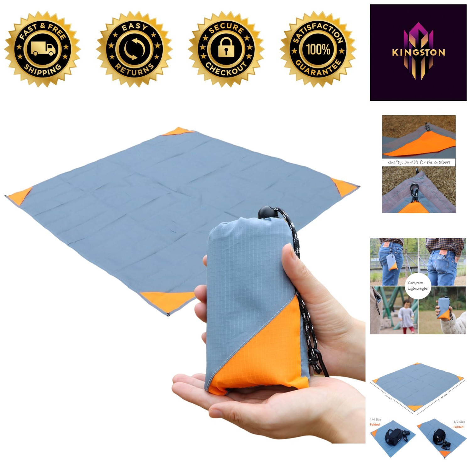 Compact 55"x60" Sandproof Pocket Picnic Blanket - Lightweight & Water Resistant gallery