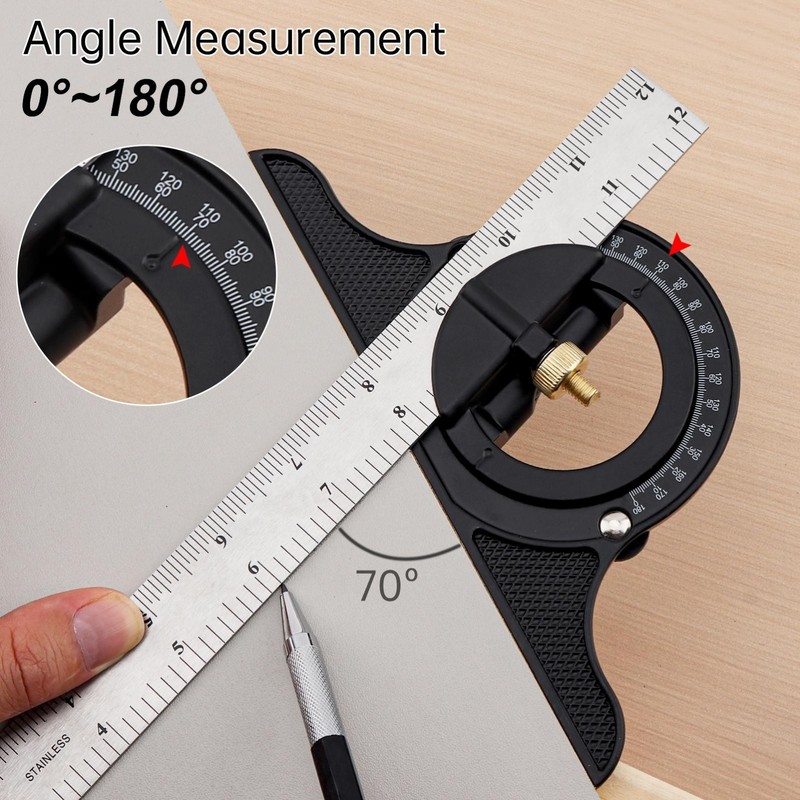 12" Adjustable Sliding Combination Tri Square Ruler & Protractor Level Measure gallery