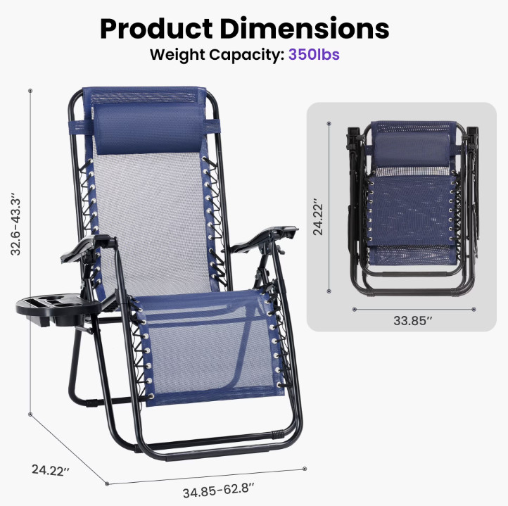 CONCETTA 2 Pack Zero Gravity Chairs Blue Cup Tray Pillow gallery