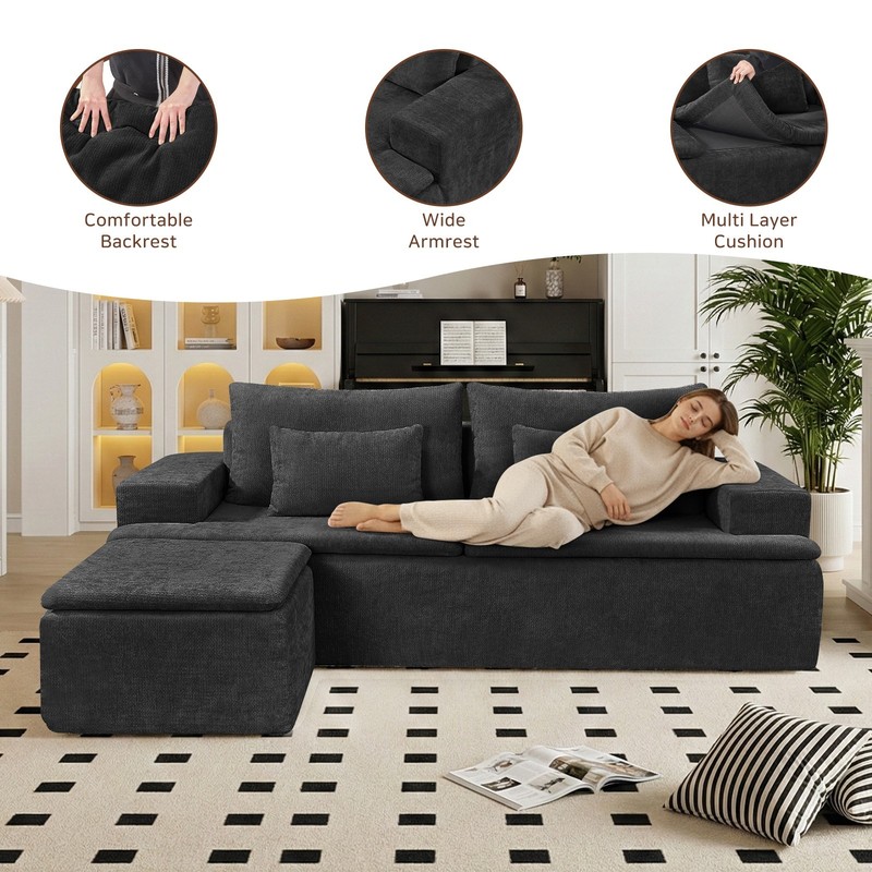 83" L-Shape Modular Sectional Sofa Corduroy Boneless Couch with Movable Ottoman gallery