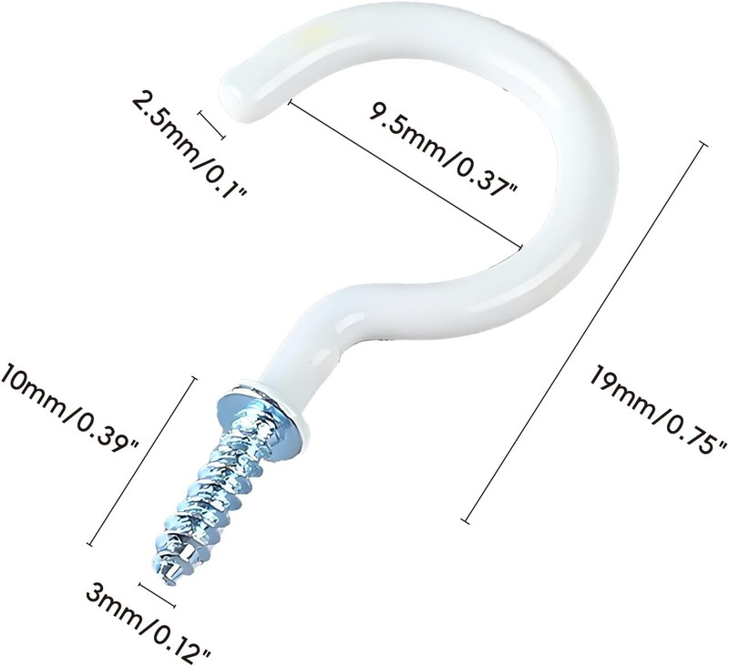 100 Pcs 3/4 inch Ceiling Cup Hooks Screw Hooks for Hanging (White) gallery