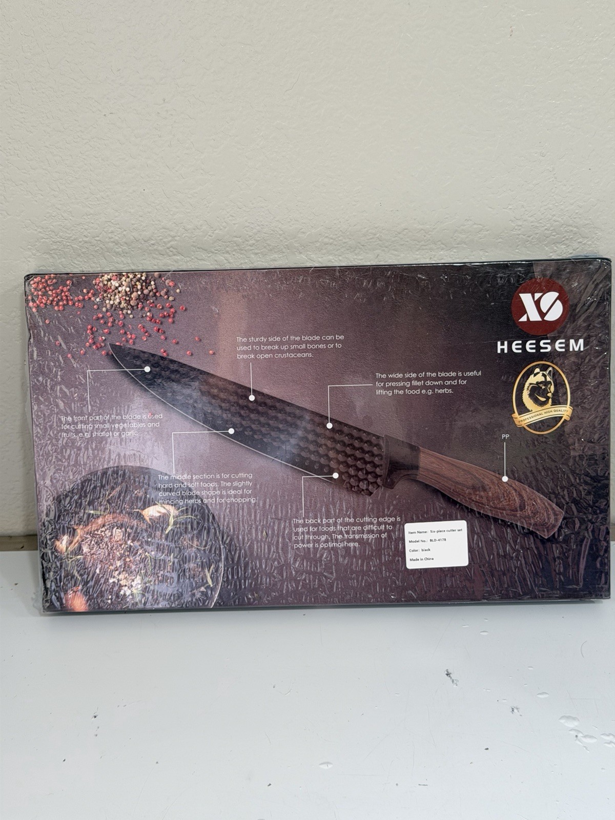 HEESEM 6-Piece Kitchen Knife Set Professional Stainless Steel Black Textured NIB gallery