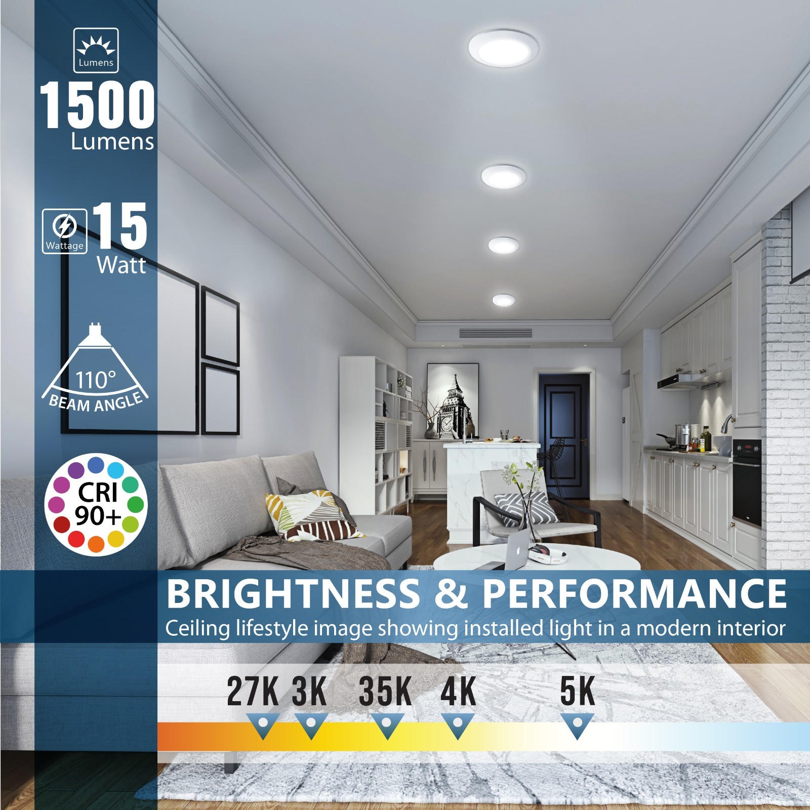 6” LED Flush Mount Ceiling Light 15W Dimmable 5CCT 1500LM Slim Panel gallery