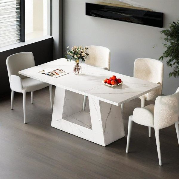 NEW Dining Table Rectangular Table Modern Faux Marble Kitchen Dining Room White gallery