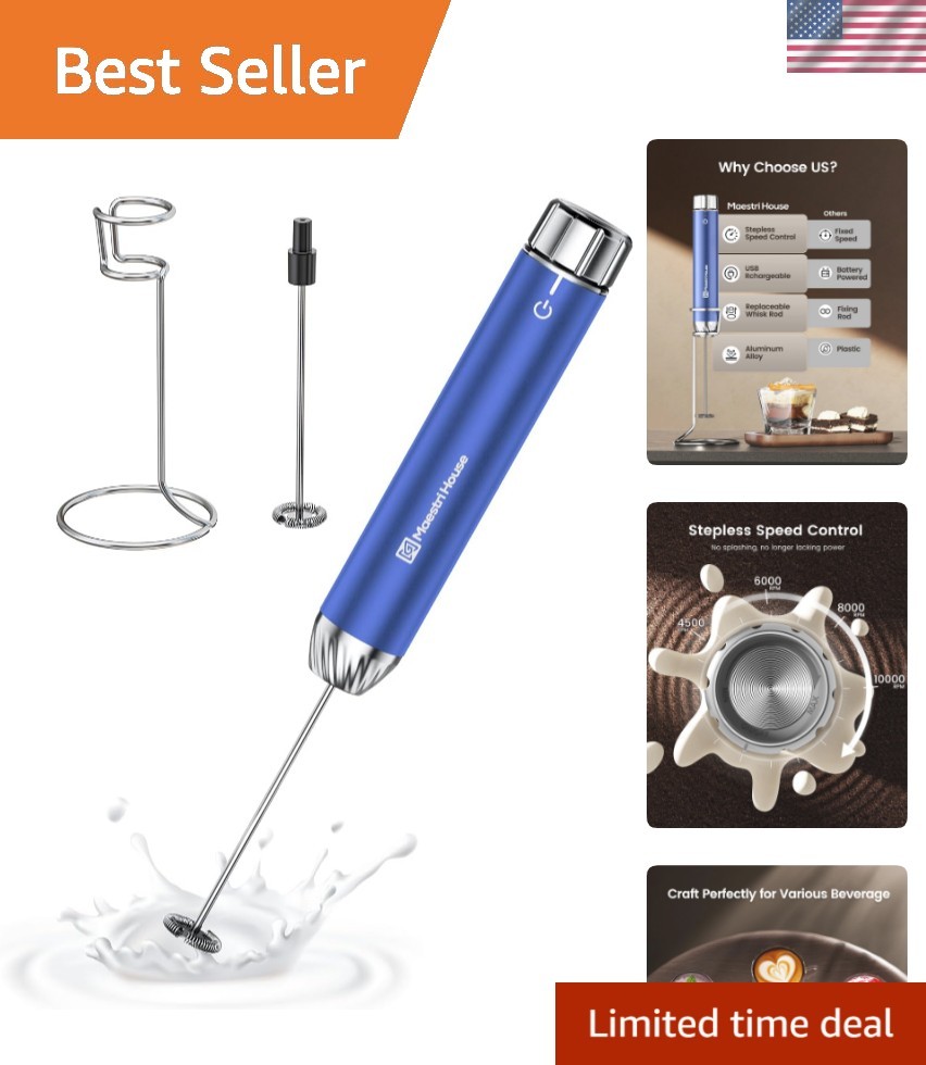 Rechargeable Milk Frother with Stepless Speed Control, Handheld Electric Foam... gallery