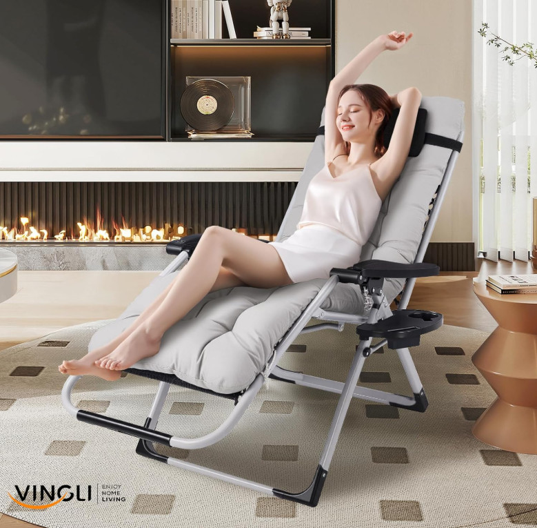 VINGLI Padded Zero Gravity Chair, Lounge Chair with Removable Cushion & Tray gallery