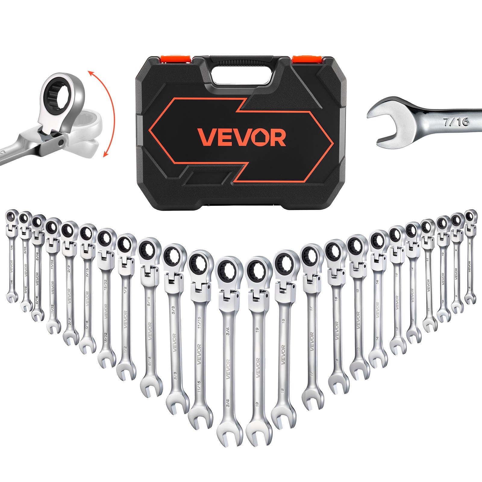 VEVOR Flex-Head Ratcheting Wrench Set Combination Wrench Set 24-Piece SAE Metric gallery
