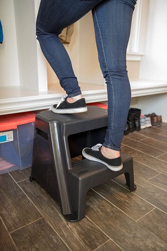 2 Molded plastic step stool,lightweight, abrasion-resistant,non-slip feet, black gallery