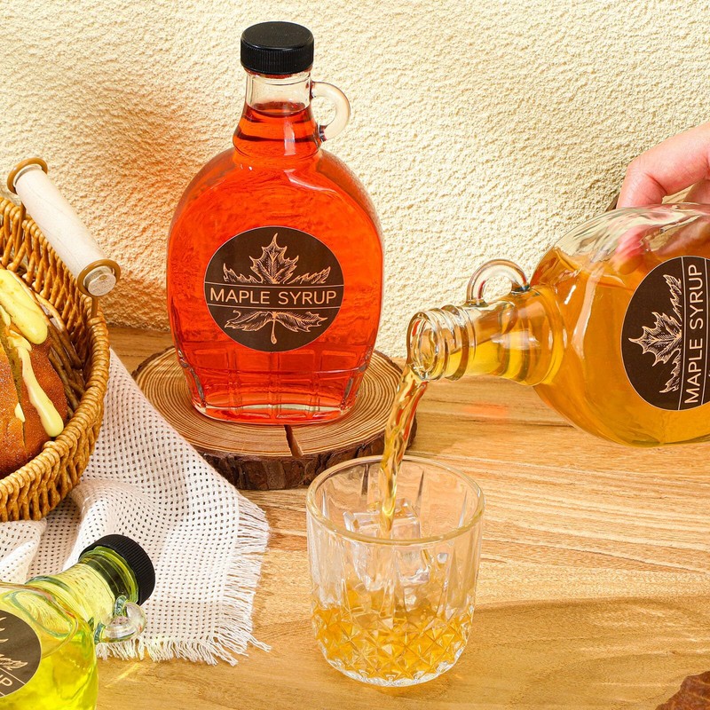 12 Pack 8oz Reusable Glass Maple Syrup Bottles with Lids Loop Handle for Juice gallery